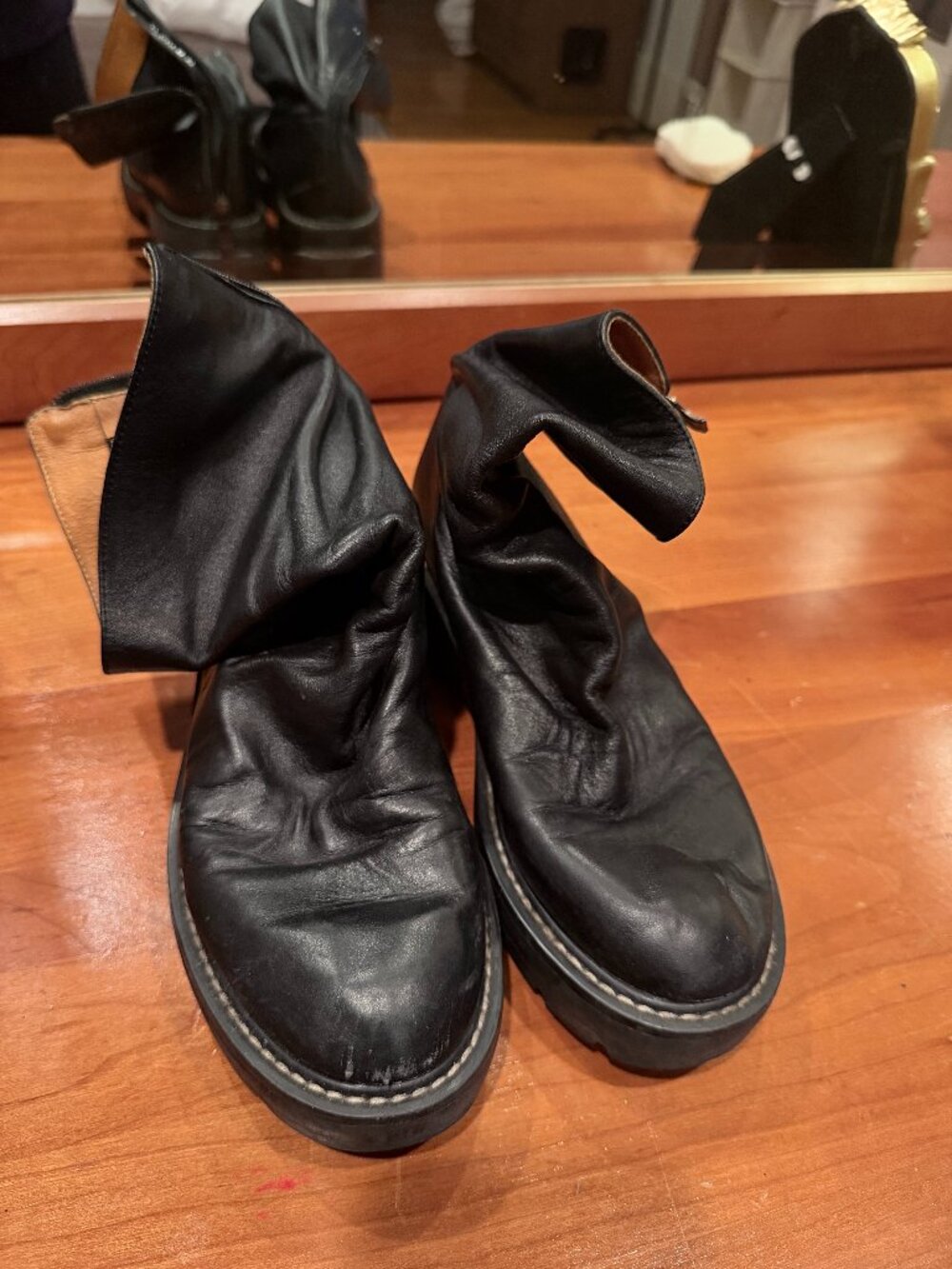 Looks Like Summer Black Slouch Lug Sole Ankle Boots Size 7